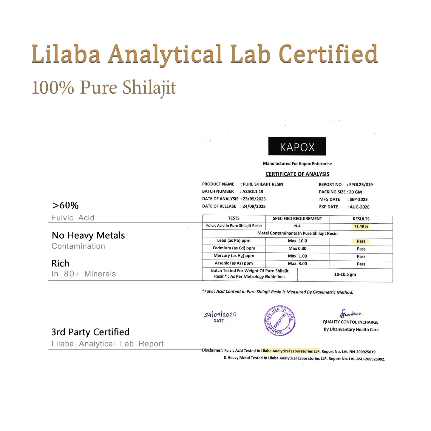 Kapox Himalayan Shilajit Gold Resin | Boosts Energy, Stamina & Strength | Grade A Pure Shilajit – 20g