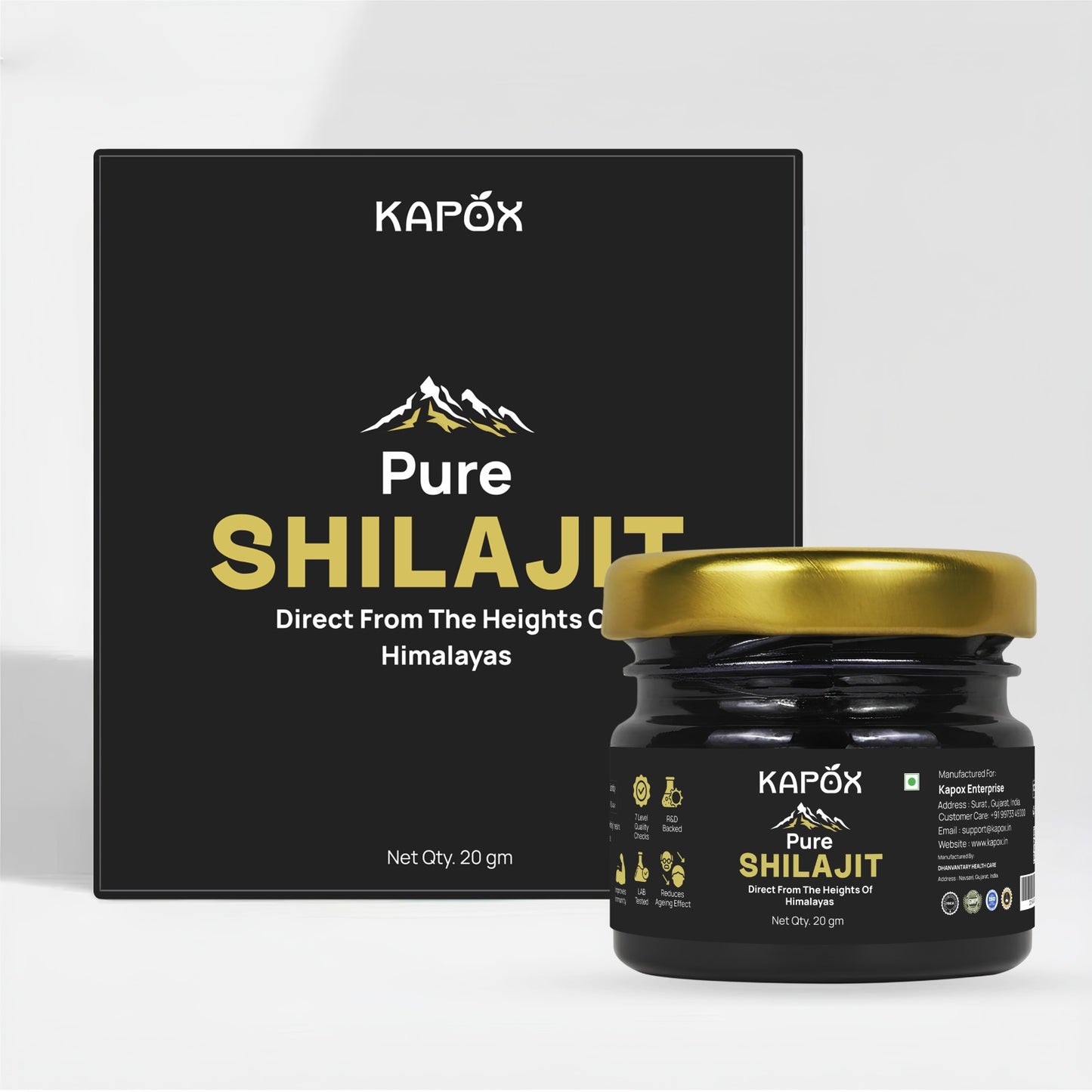 Kapox Himalayan Shilajit Gold Resin | Boosts Energy, Stamina & Strength | Grade A Pure Shilajit – 20g