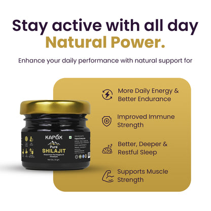 Kapox Himalayan Shilajit Gold Resin | Boosts Energy, Stamina & Strength | Grade A Pure Shilajit – 20g