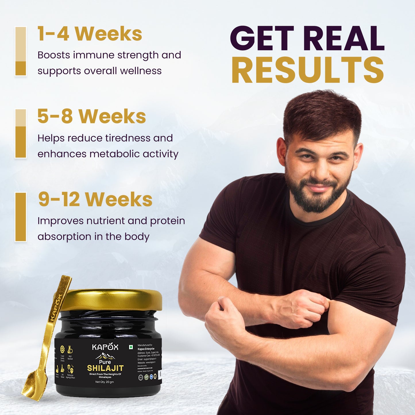 Kapox Himalayan Shilajit Gold Resin | Boosts Energy, Stamina & Strength | Grade A Pure Shilajit – 20g