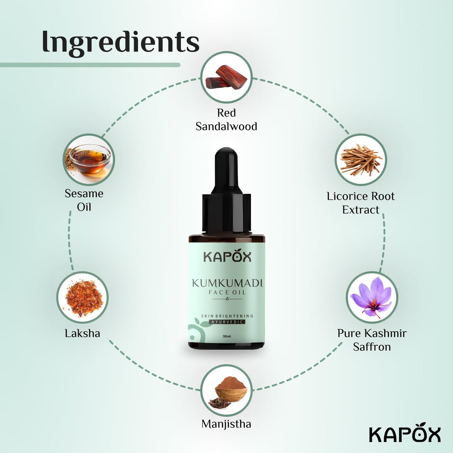 Ayurvedic Kumkumadi Thailam, Skin Brightening, Oil, Toned Glow Enriched With Saffron & Sandalwood, 100% Chemical Free & Natural, 30ml