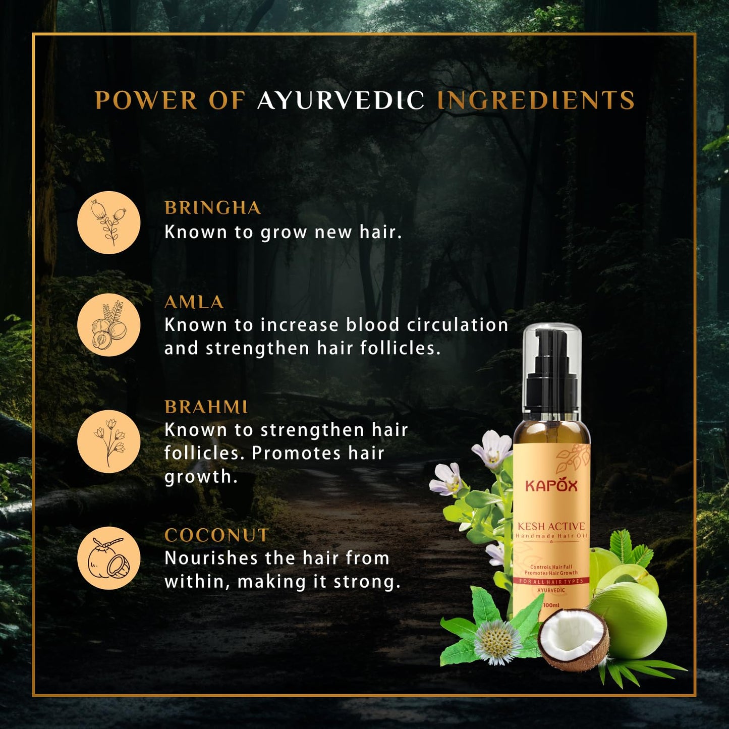 Kesh Active Handmade Hair Oil 100 ml Hair Fall Control and Hair Growth with Bringharaj & Coconut Oil - Comb Applicator Bottle for Men & Women