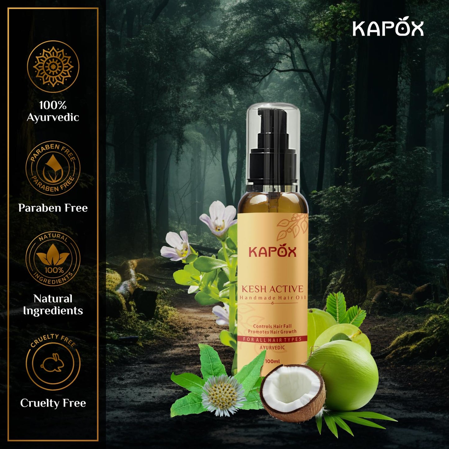 Kesh Active Handmade Hair Oil 100 ml Hair Fall Control and Hair Growth with Bringharaj & Coconut Oil - Comb Applicator Bottle for Men & Women